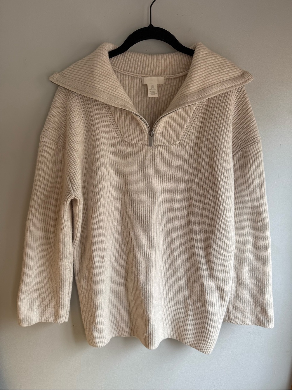 H&M Cream Ribbed Half-Zip Funnel Neck Sweater